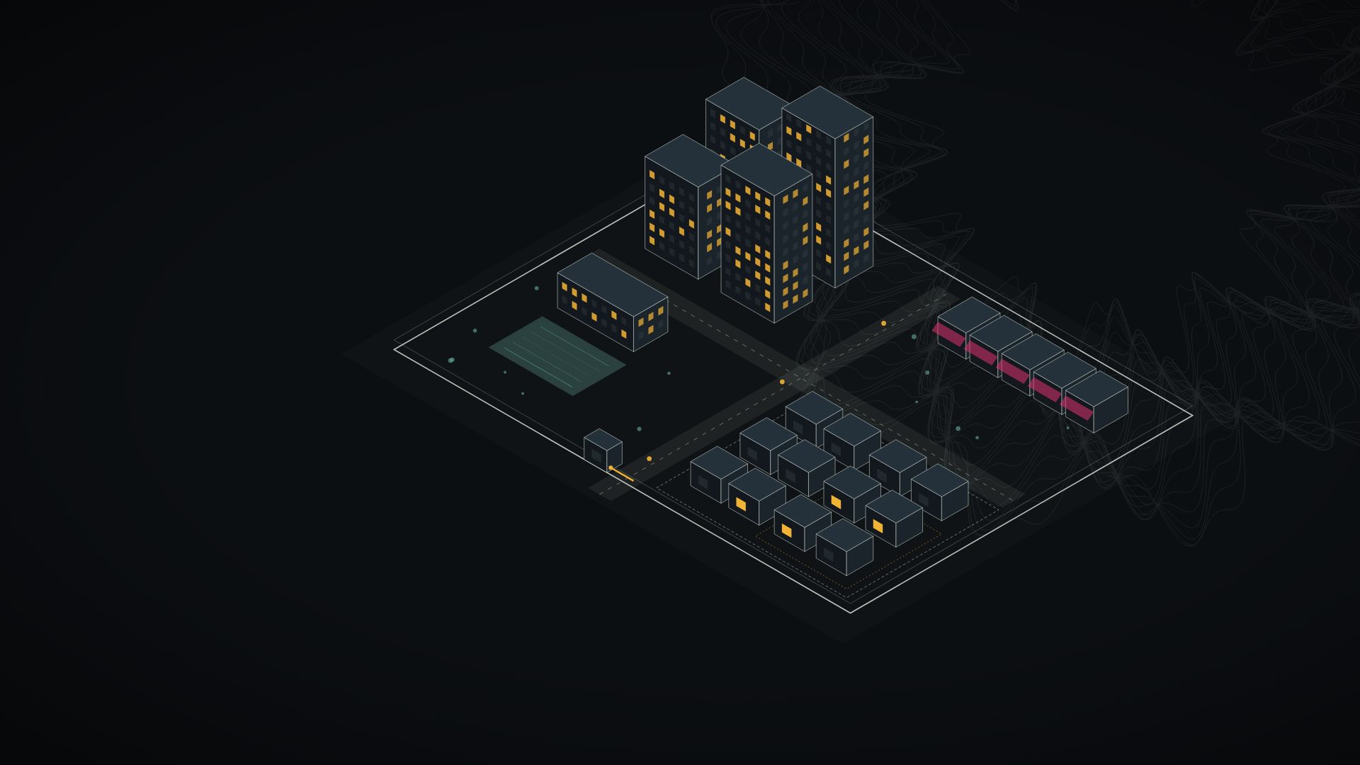 Version 1 film still: a night map of the compound
